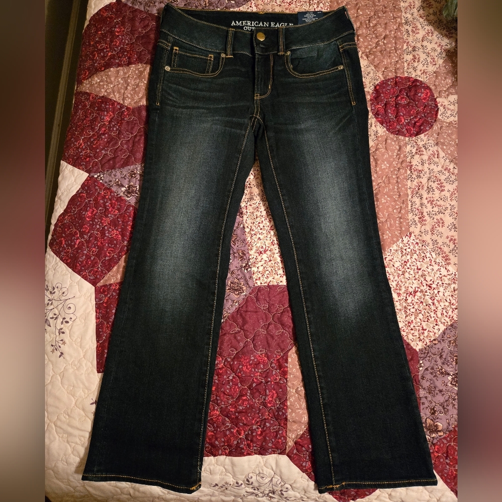 American Eagle Outfitters Dark Indigo Flare Capri Jeans